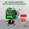 Green and black laser line level kit with self-leveling and alarm prompt features includes tripod and case