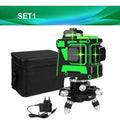 Green and black laser line level kit with tripod base for precise alignment and leveling tasks