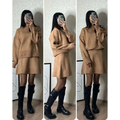 A cozy camel-colored knit casual sweater dress with relaxed fit and ribbed cuffs in sweater skirt sets