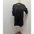 Black knit casual sweater dress with ribbed cuffs and hem displayed on mannequin in green long sleeve sweater skirt sets