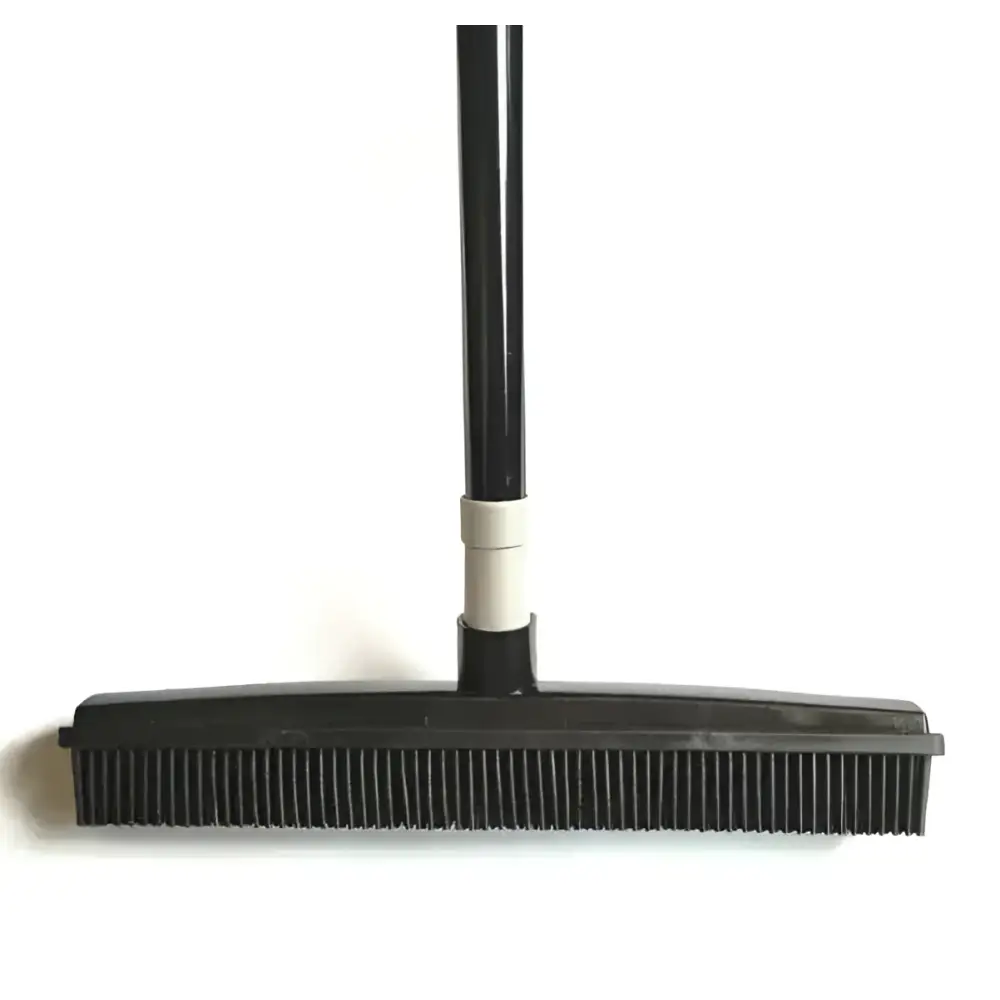 Black plastic pet hair removal broom with long handle and dense bristles for effective hair removal and washable mop head