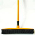 Yellow and black hair removal broom with long handle and dense green rubber bristles for pet hair removal and washable mop head