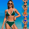 Green white bikini fashion split two-piece set with triangle top and high-waisted bottoms with side ties