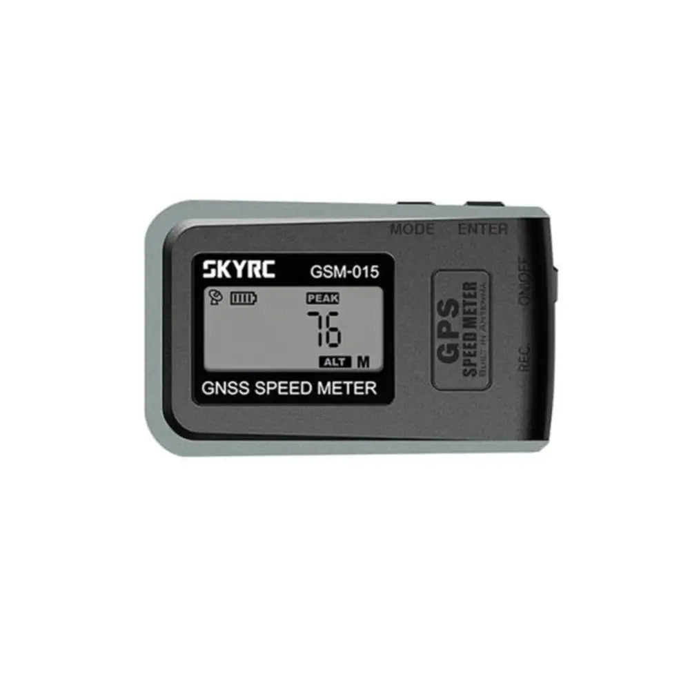 Gray gsm-015 gnss speedometer with digital display showing peak speed and altitude to receive gps data accurately