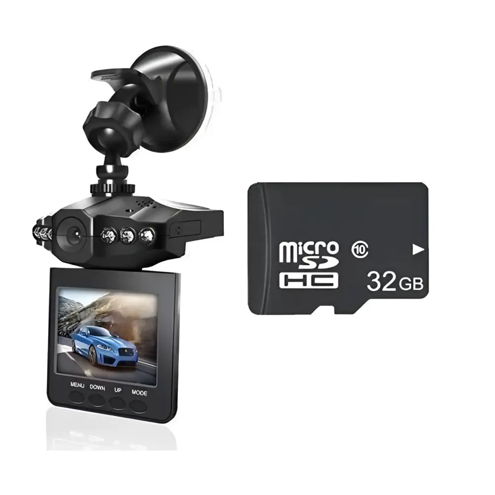 Black h98 night vision driving recorder hd night with suction cup mount and 32gb microsd card for vehicle use