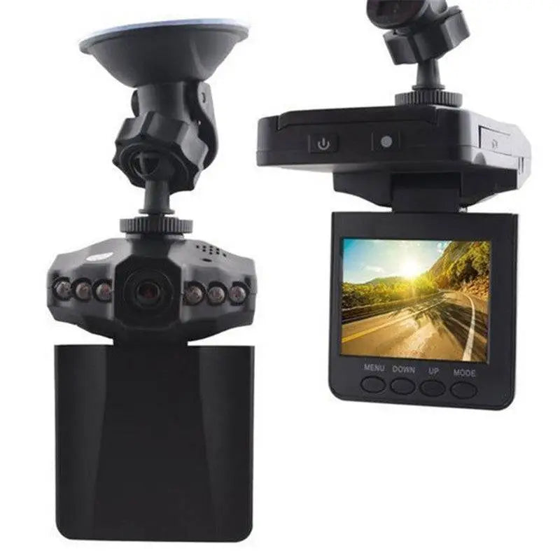 Black h98 night vision driving recorder with lcd screen displaying road scene and suction cup mount for easy installation