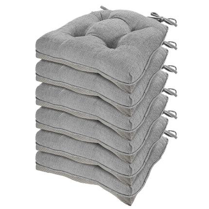 HARBOREST Chair Cushions for Dining Chairs Set of 6 - Chenille Tufted Kitchen Chair Cushions with Ties and Non-Slip Bottom Memory Foam Chair Pads for Dining Chairs 17" x 17" Light Grey - Royalessencelux