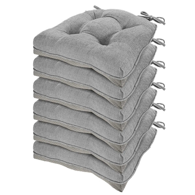 HARBOREST Chair Cushions for Dining Chairs Set of 6 - Chenille Tufted Kitchen Chair Cushions with Ties and Non-Slip Bottom Memory Foam Chair Pads for Dining Chairs 17" x 17" Light Grey - Royalessencelux