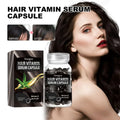 A transparent glass bottle of hoegoa hair care black capsule vitamin containing 30 smooth black aloe vera capsules