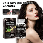 A transparent glass bottle of hoegoa hair care black capsule vitamin containing 30 smooth black aloe vera capsules