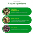 Hair care scalp liquid nutrient solution features ligusticum chuanxiong oil ginger root oil and grape seed oil in green ovals