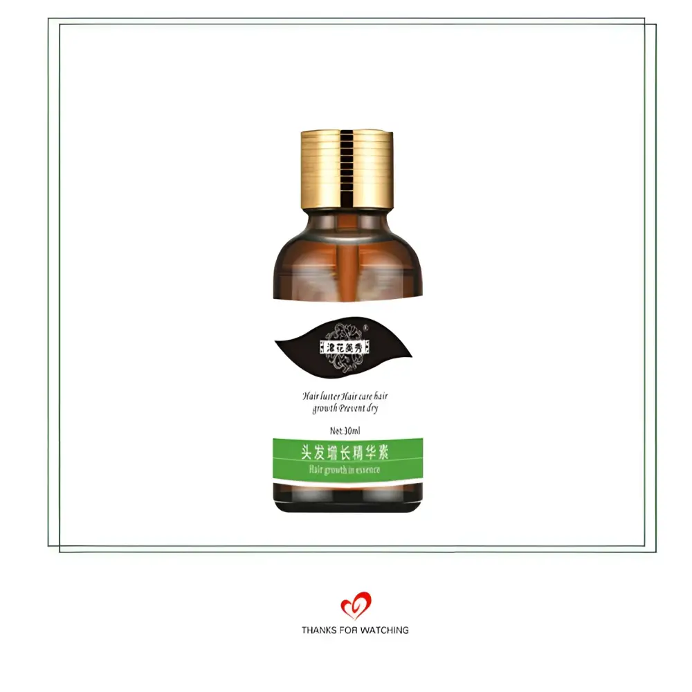 A sleek amber glass bottle with gold ribbed cap labeled hair care scalp liquid nutrient solution with chinese characters