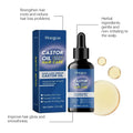 Hoegoa castor oil hair care serum in a dark glass dropper bottle with blue label and box improves hair smoothness