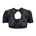 Black lace crop top with heart cutout back and short flutter sleeves for halloween beer festival wear
