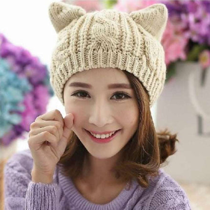Hand Made 3D Cute Knitted Cat Ear Beanie For Winter - Royalessencelux