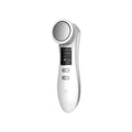 White handheld digital iontophoresis personal care device with circular treatment head and digital display screen