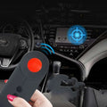 Black handheld positioning gps detector with red circular button and smaller black buttons for signal detection