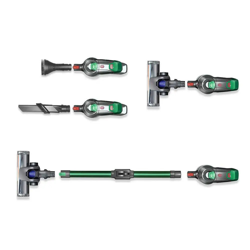 Green and gray Dyson handheld wireless vacuum with foldable tube designed for versatile cleaning and modern use