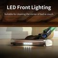A sleek handheld wireless vacuum cleaner head with foldable tube designed transparent chamber and led lighting for versatile cleaning