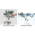 Silver and green handheld wireless vacuum with foldable tube designed and detachable dust bucket for versatile cleaning