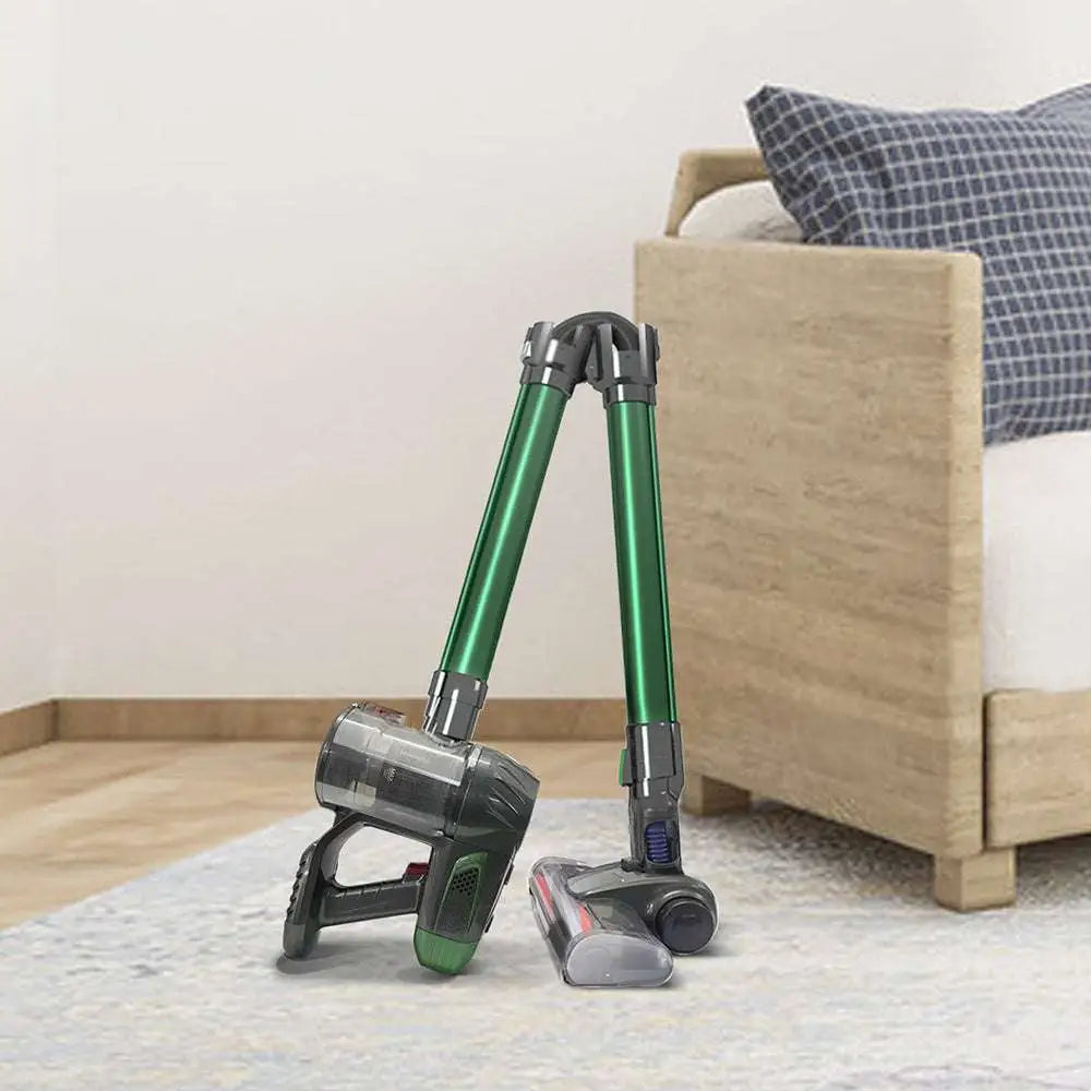 Green and gray handheld wireless vacuum with foldable tube designed for versatile cleaning and easy portability