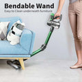 Green and silver handheld wireless vacuum with foldable tube designed for versatile cleaning with bendable wand