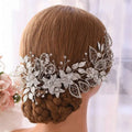 Handmade environmentally friendly silver floral headpiece with delicate leaf designs and sparkling rhinestones and wirework
