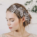 Handmade environmentally friendly silver floral headpiece with delicate leaf designs and sparkling crystal accents