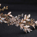 Elegant handmade hairband gold leaf headdress with delicate leaf and flower motifs accented by clear and amber crystals