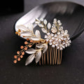 Elegant gold handmade hairband gold leaf headdress with silver floral accents clear crystals and amber gemstones
