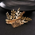 Delicate handmade hairband gold leaf headdress with gold-toned floral comb adorned with clear and amber crystals