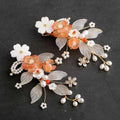 Delicate hanfu ancient style floral hair crown with handmade fringed floral resin blossoms pearl beads and gold wirework