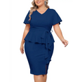 Navy blue peplum bodycon dress with short flutter sleeves and side slit by hanna nikole women plus size