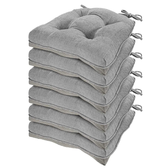 HARBOREST Chair Cushions for Dining Chairs Set of 6 - Chenille Tufted Kitchen Chair Cushions with Ties and Non - Slip Bottom Memory Foam Chair Pads for Dining Chairs 17" x 17" Light Grey - Royalessencelux