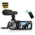 Black digital camera royale essence lux hd camcorder with microphone and flip screen displaying an elephant image