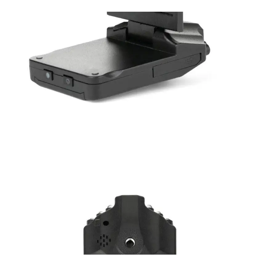 Black plastic hd driving recorder with foldable suction cup mount and front camera lens for vehicle use