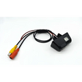 Black plastic hd night vision rear view camera with integrated led lights and red yellow rca connectors back side view