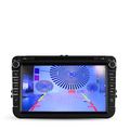 Black car stereo with 7-inch touchscreen showing perforated rear view by plastic hd perforated camera with mounting bracket