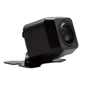 Black square-shaped rearview car reversing camera with mounting bracket and glossy finish featuring a circular lens