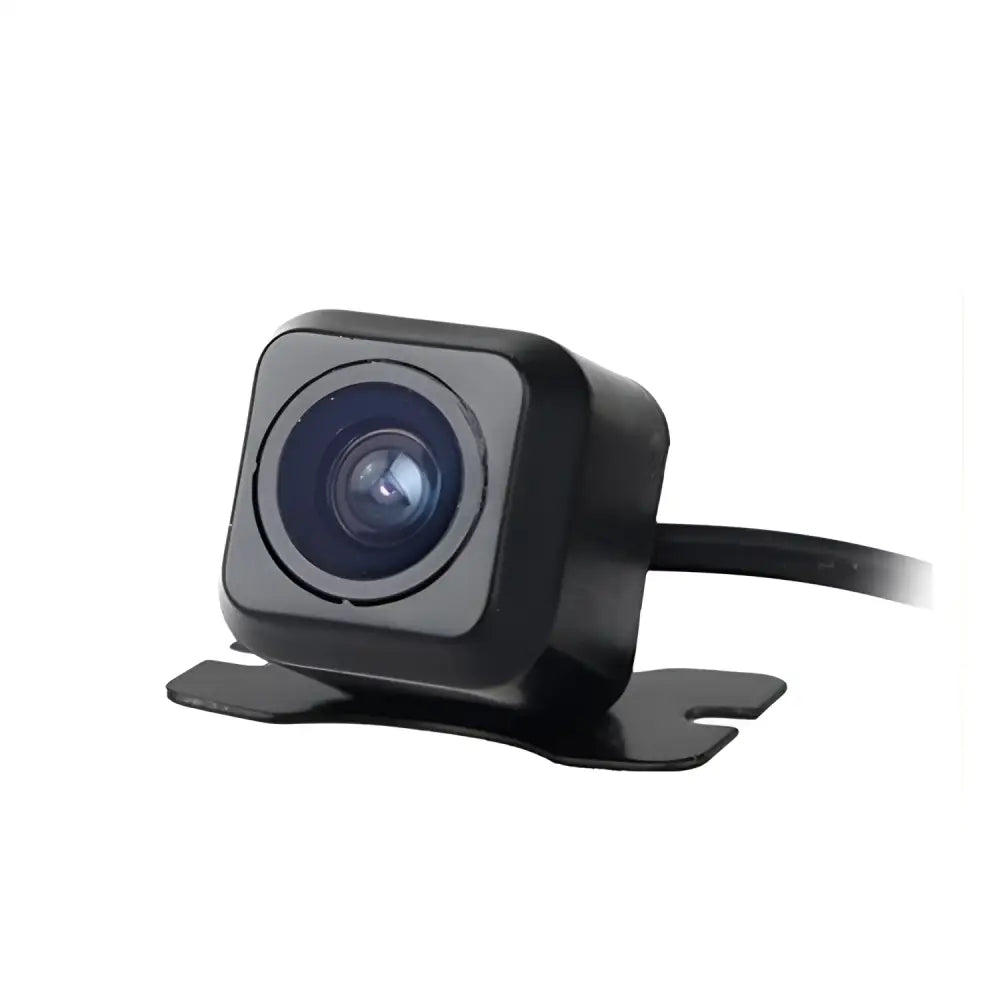 Black square-shaped rear hd car reversing camera with glossy finish and integrated mounting bracket for easy installation