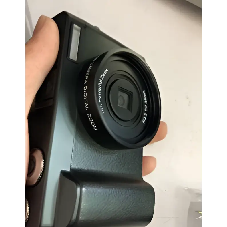 Black wifi slr camera with digital flip screen featuring 16x powerful zoom and textured grip for enhanced handling