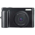 Black wifi slr camera with textured grip and 16x powerful zoom lens featuring a digital flip screen