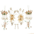 Elegant gold-toned bride Chinese luxury floral hairpins with jade leaves translucent petals and matching drop earrings