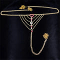 Gold chain panty body jewelry with pink and clear rhinestones heart rhinestone centerpiece and garter belt