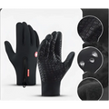 Black heated winter gloves with flame design featuring touchscreen compatibility textured grip and zippered wrist closure