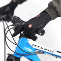 Black heated winter gloves with flame design back side featuring touchscreen compatibility and textured grip panels