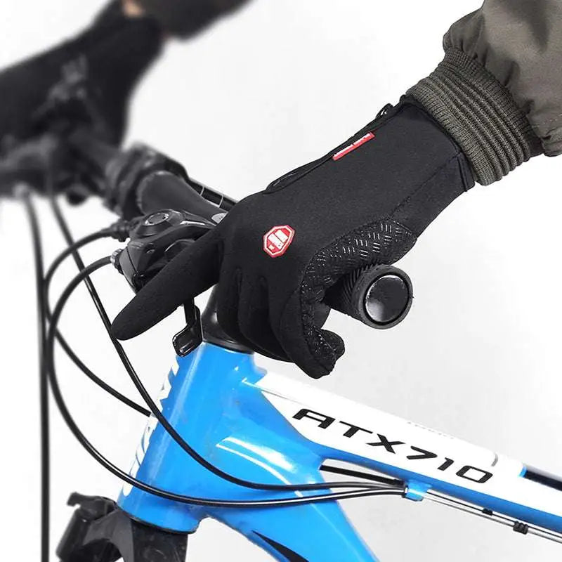 Black heated winter gloves with flame design back side featuring touchscreen compatibility and textured grip panels