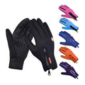 Black heated winter gloves with flame design showing the back side with waterproof material textured grip and zipper pocket