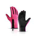 Heated winter gloves with flame design in pink and black textured grip touchscreen compatible riding gloves