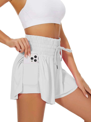 Heyielda High Waist Flowy Athletic Shorts for Women Butterfly Shorts High Rise Workout Gym Shorts（White - S） - Royalessencelux